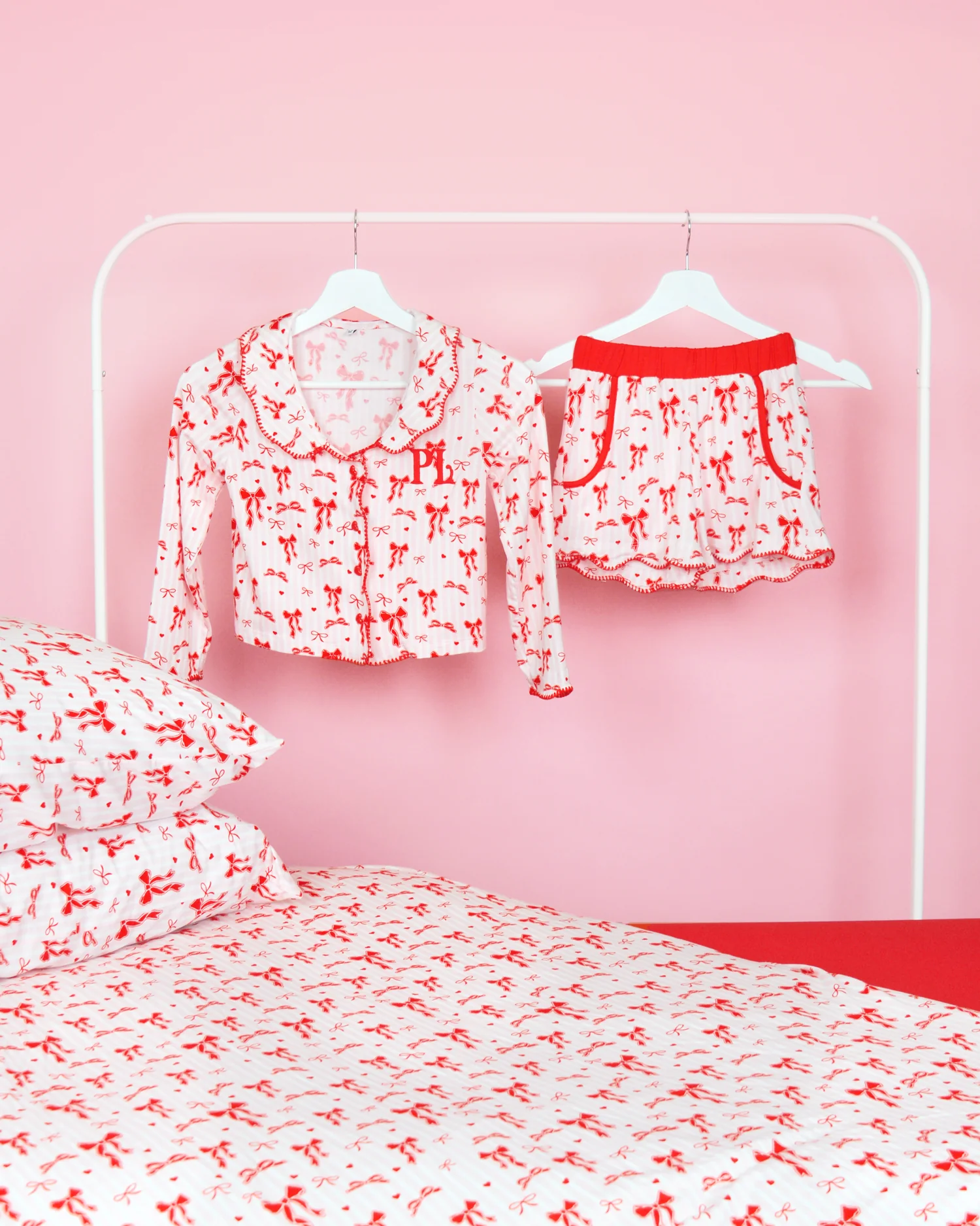 Girls Christmas Bow Pyjamas - Shorts Set